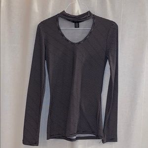 Black and White Striped High Choker Shirt
